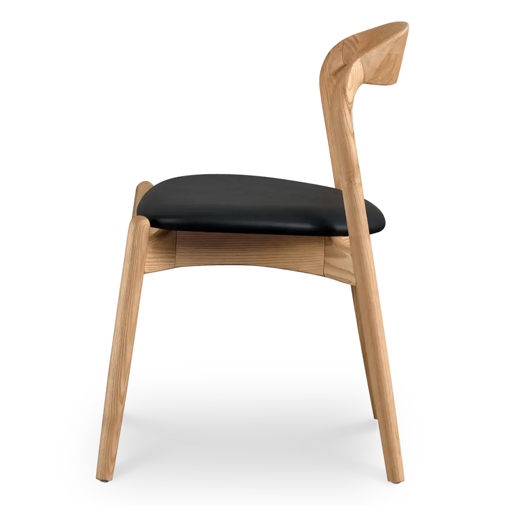 Bow Stoel Essen Hout | Zwart PU Leer Bow Stoel Essen Hout | Zwart PU Leer