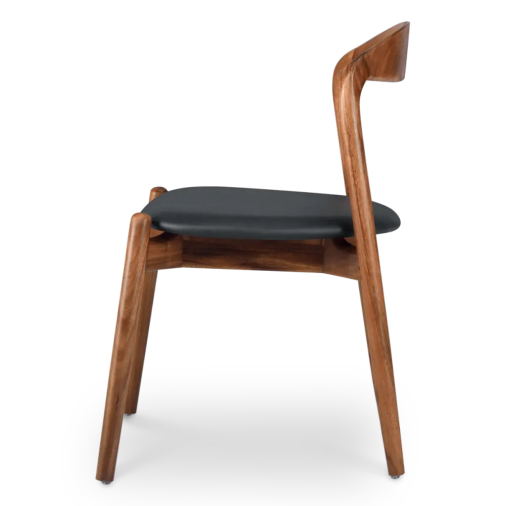 Bow Stoel Walnoot Hout | Zwart PU Leer