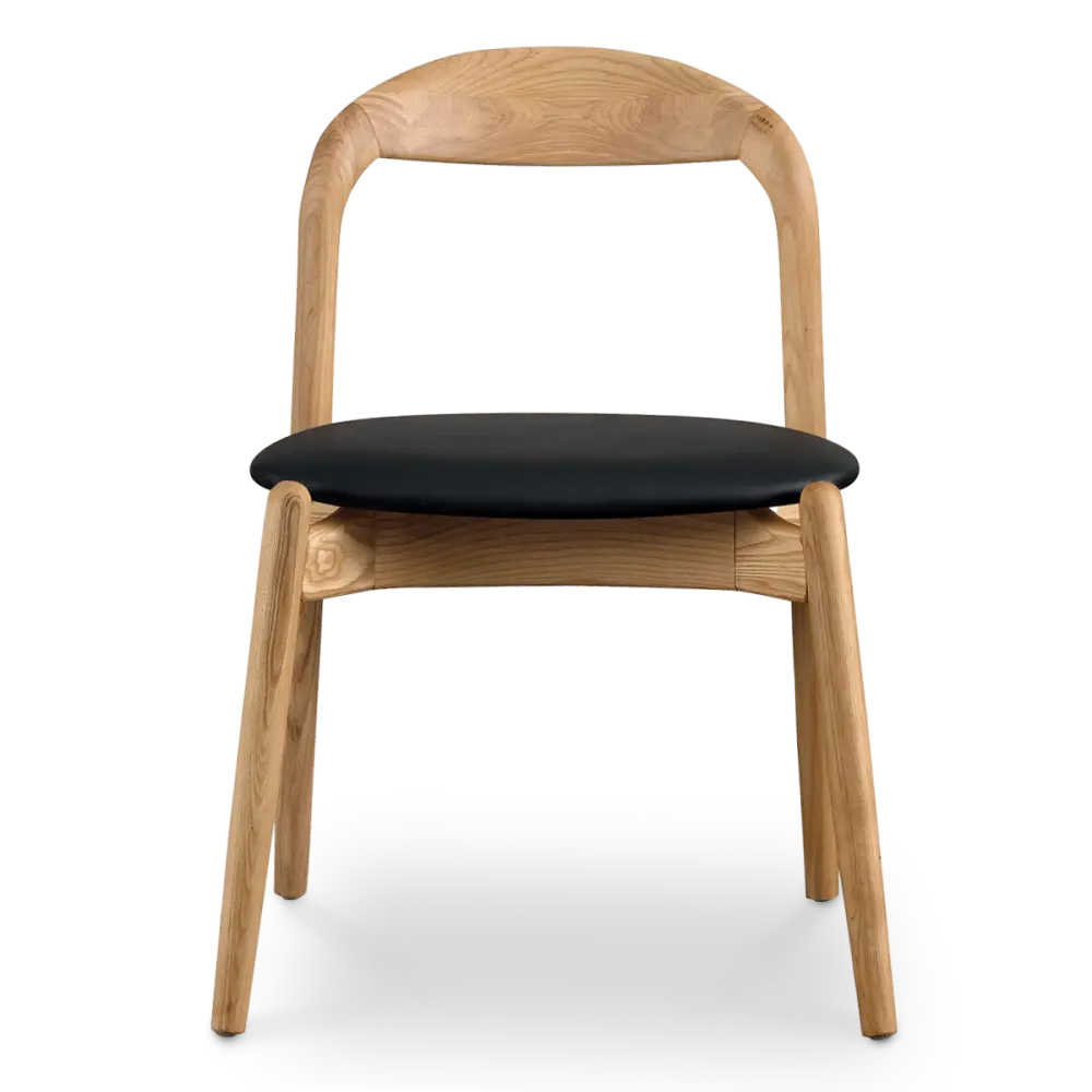 Bow Stoel Essen Hout | Zwart PU Leer Bow Stoel Essen Hout | Zwart PU Leer