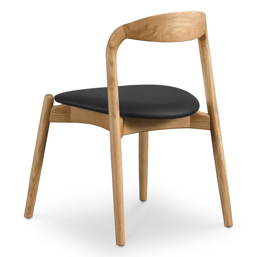 Bow Stoel Essen Hout | Zwart PU Leer Bow Stoel Essen Hout | Zwart PU Leer