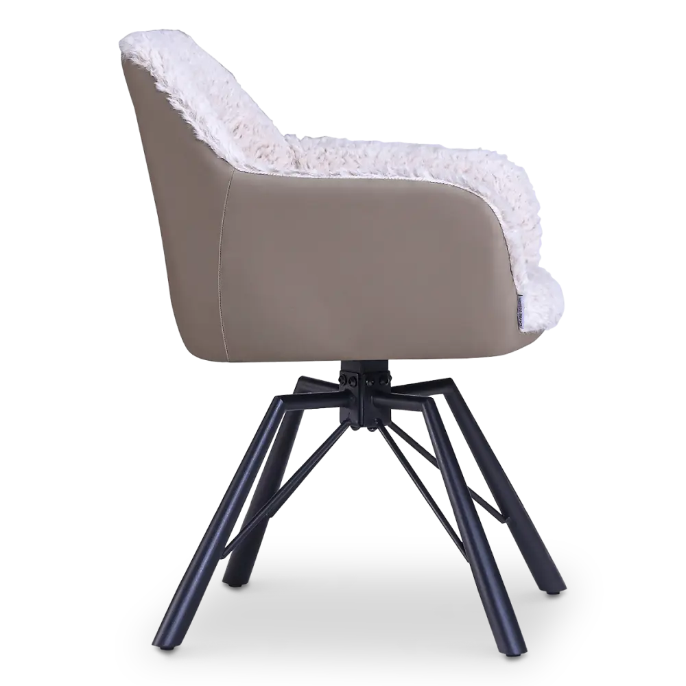 Draaibare Eetkamerstoel Nord | Taupe Sheepskin Taupe Leer | Zwart Onderstel Draaibare Eetkamerstoel Nord | Taupe Sheepskin Taupe Leer | Zwart Onderstel
