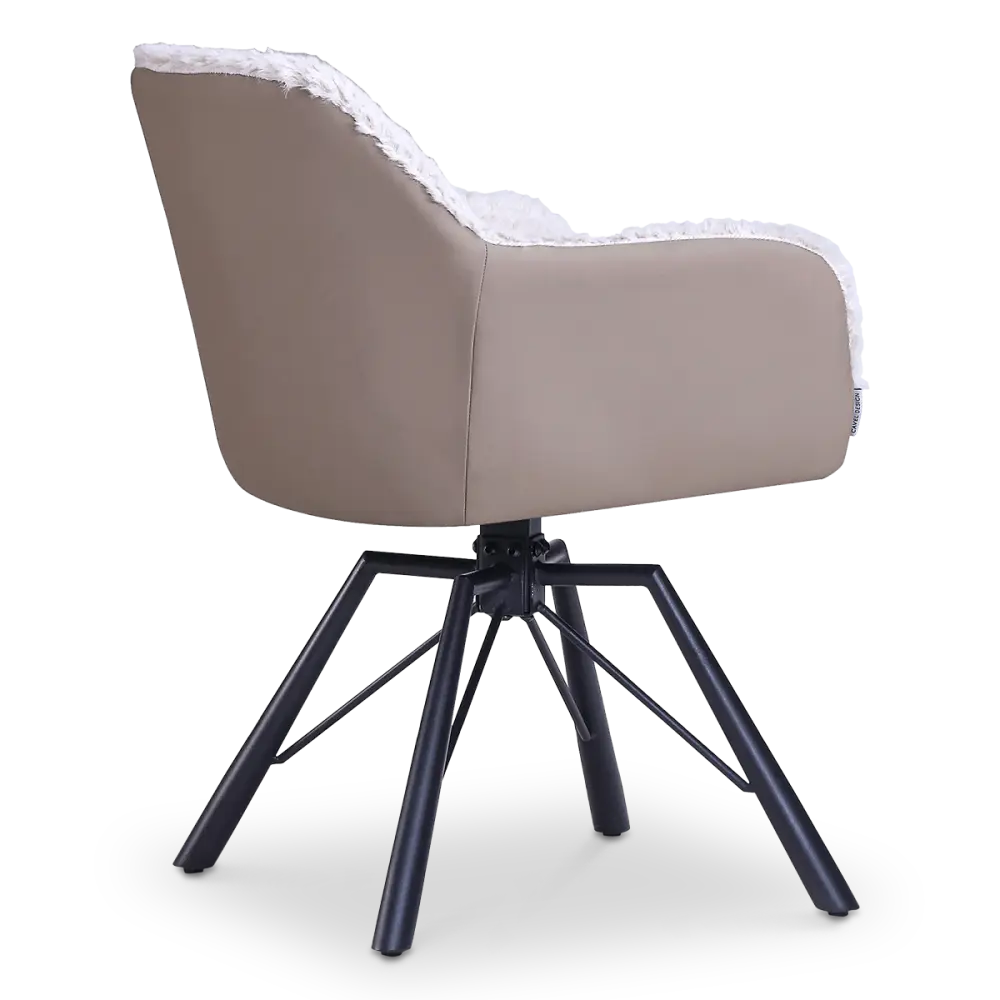 Draaibare Eetkamerstoel Nord | Taupe Sheepskin Taupe Leer | Zwart Onderstel Draaibare Eetkamerstoel Nord | Taupe Sheepskin Taupe Leer | Zwart Onderstel