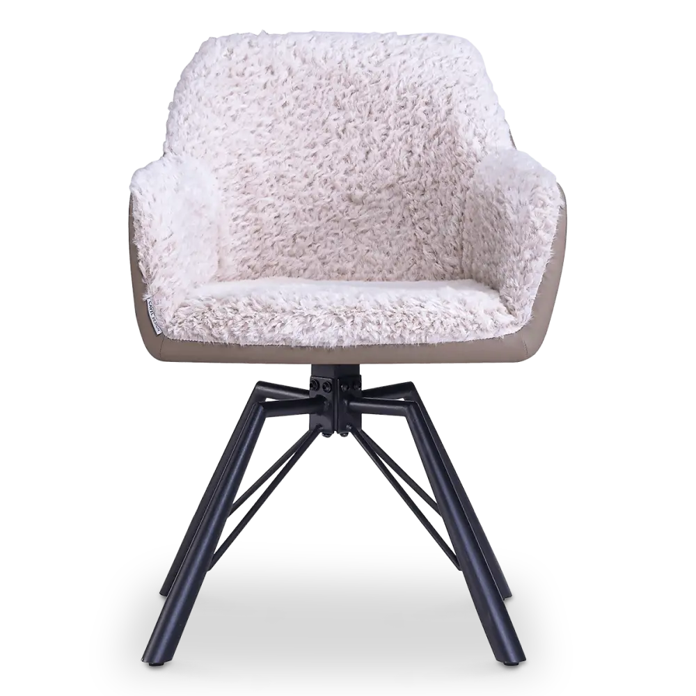 Draaibare Eetkamerstoel Nord | Taupe Sheepskin Taupe Leer | Zwart Onderstel Draaibare Eetkamerstoel Nord | Taupe Sheepskin Taupe Leer | Zwart Onderstel