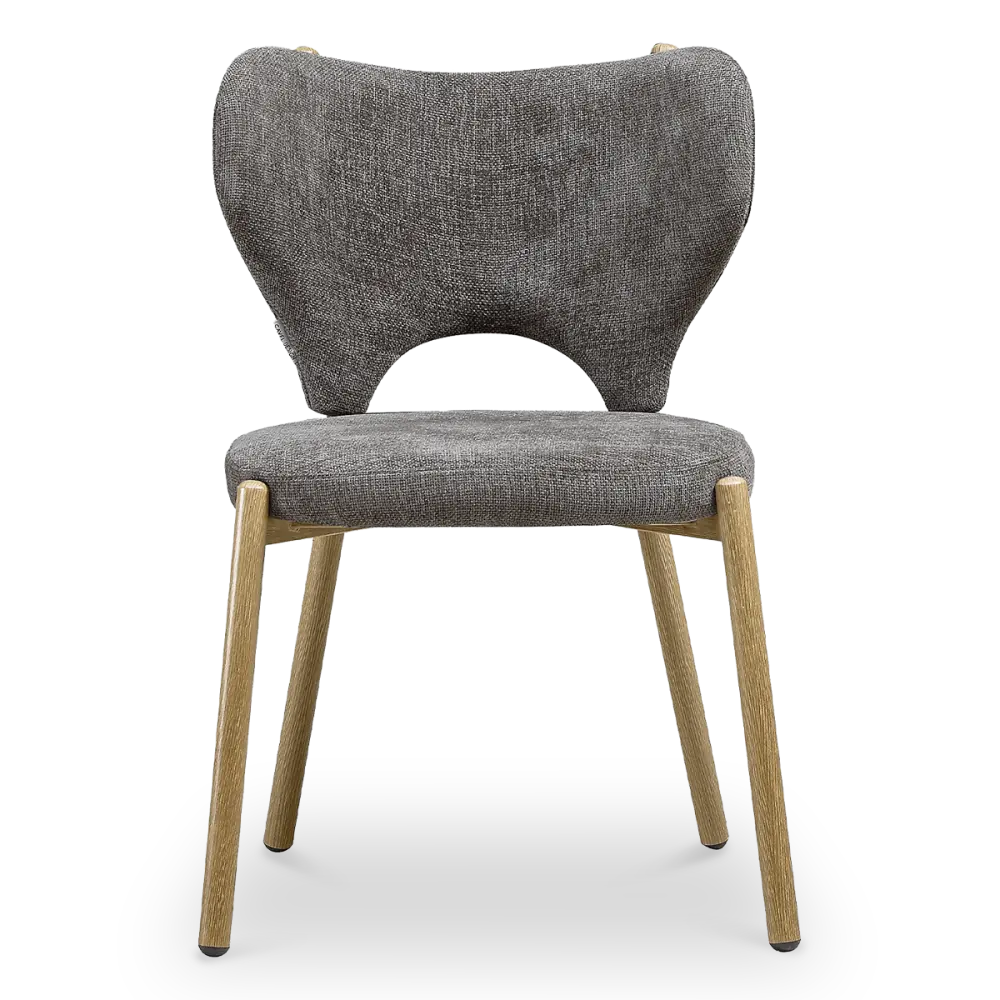 Japandi Eetkamerstoel Cho | Grijs/Bruin Chenille | Eiken Japandi Eetkamerstoel Cho | Grijs/Bruin Chenille | Eiken