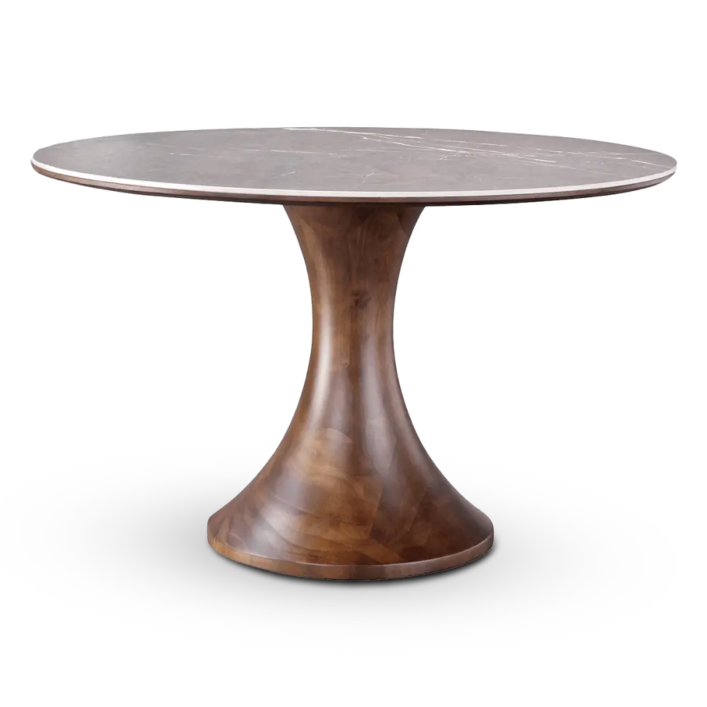 Ronde Tulip Eettafel Antraciet Keramiek | Walnoot Onderstel Ronde Tulip Eettafel Antraciet Keramiek Walnoot Onderstel