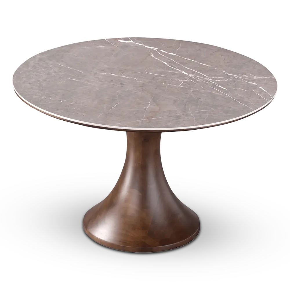 Ronde Tulip Eettafel Antraciet Keramiek | Walnoot Onderstel Ronde Tulip Eettafel Antraciet Keramiek | Walnoot Onderstel