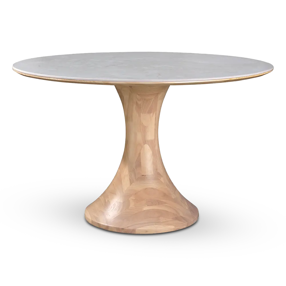 Ronde Tulip Eettafel Wit Keramiek Naturel Onderstel 3