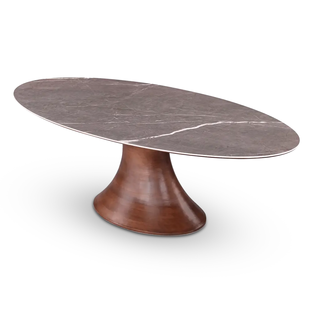 Ovale Tulip Eettafel | Antraciet Keramiek | Walnoot Onderstel Ovale Tulip Eettafel Antraciet Keramiek Naturel Onderstel