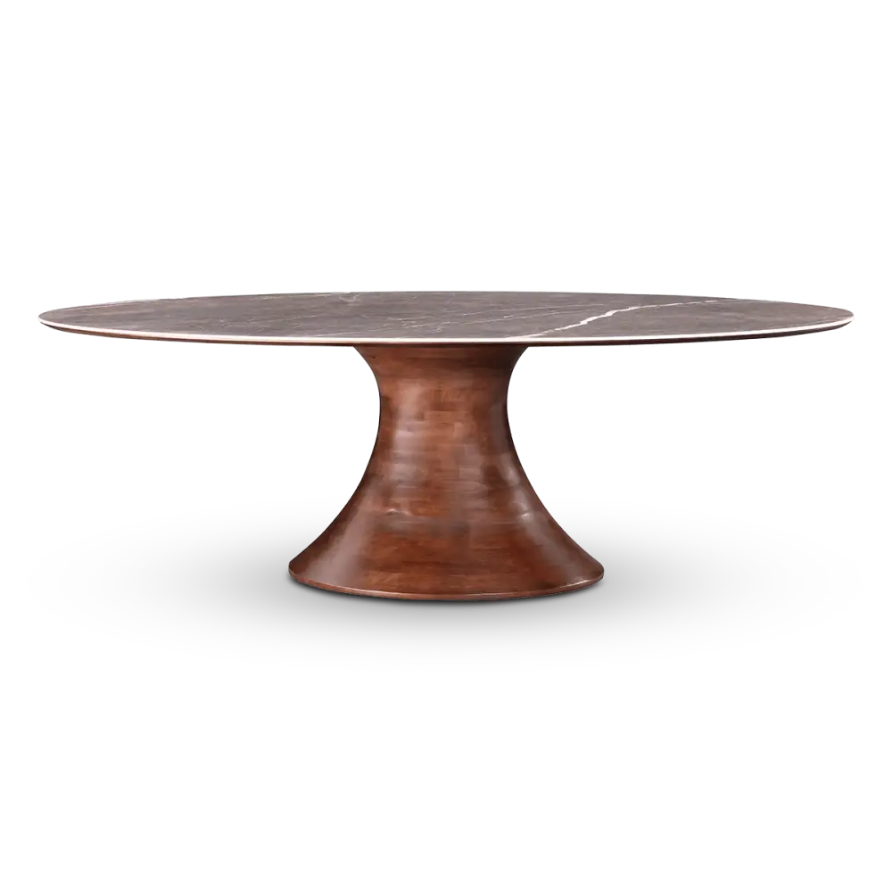 Ovale Tulip Eettafel | Antraciet Keramiek | Walnoot Onderstel Ovale Tulip Eettafel | Antraciet Keramiek | Walnoot Onderstel