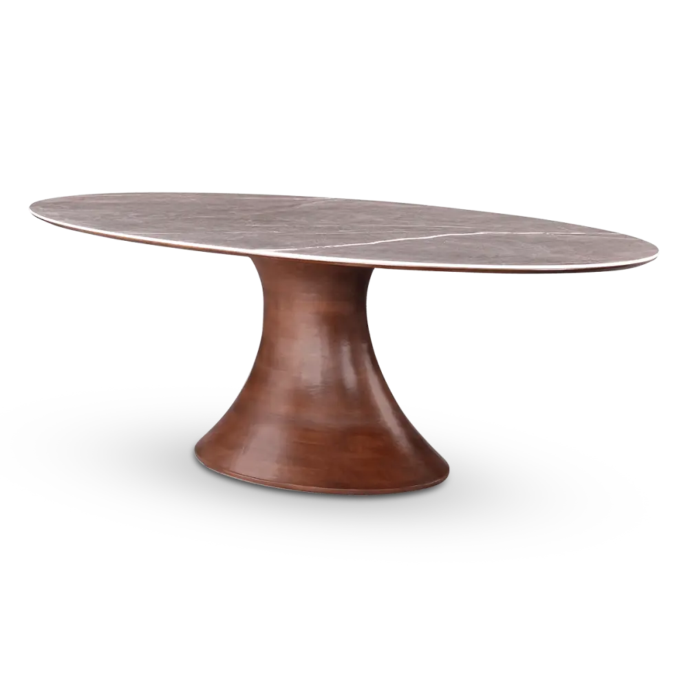 Ovale Tulip Eettafel | Antraciet Keramiek | Walnoot Onderstel Ovale Tulip Eettafel | Antraciet Keramiek | Walnoot Onderstel