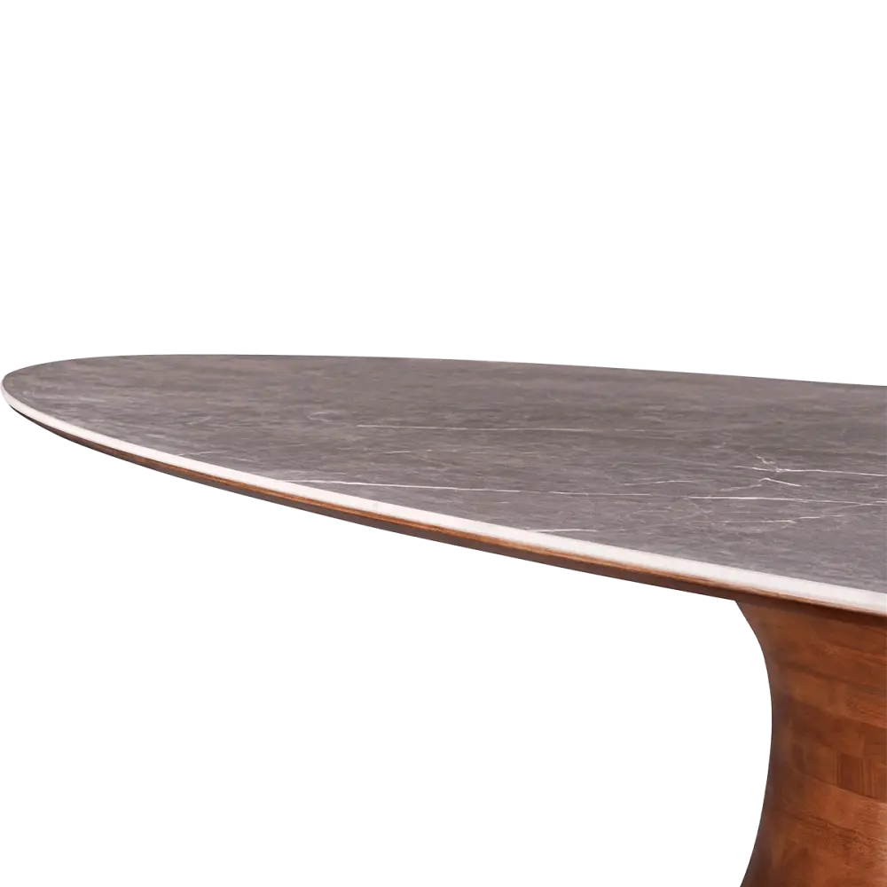 Ovale Tulip Eettafel | Antraciet Keramiek | Walnoot Onderstel Ovale Tulip Eettafel | Antraciet Keramiek | Walnoot Onderstel