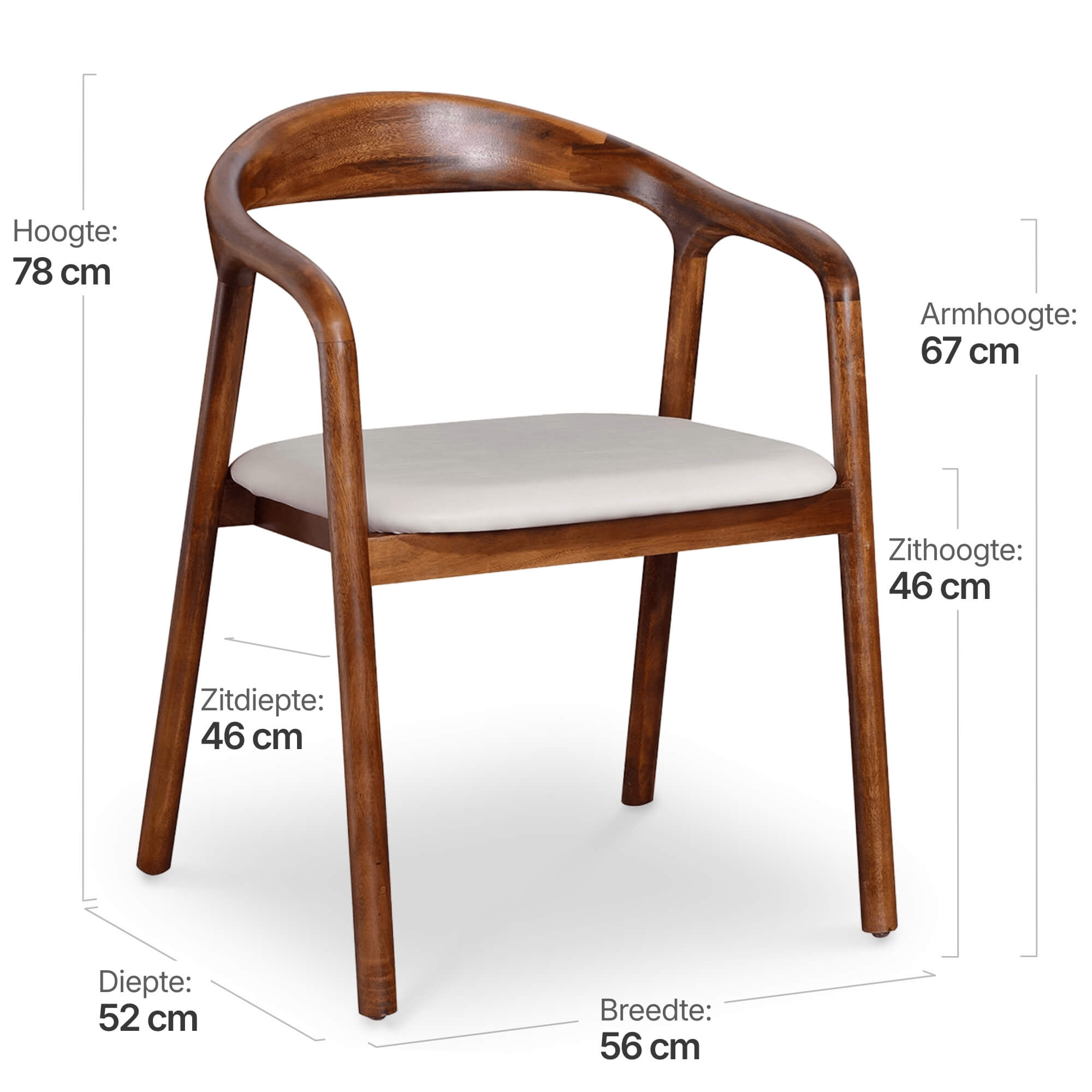 Artson Eetkamerstoel | Notenhout | Wit PU Leer