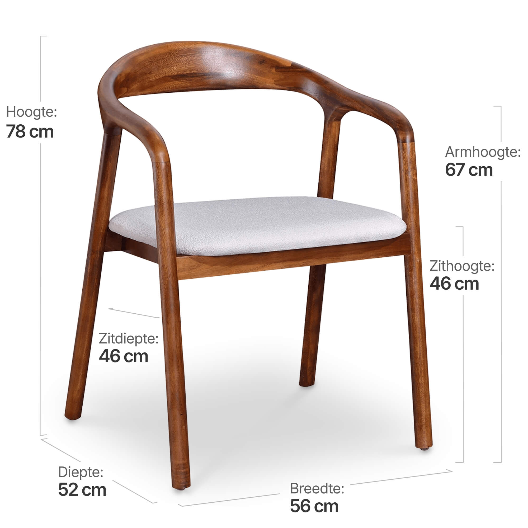 Artson Eetkamerstoel | Notenhout | Wit Boucle
