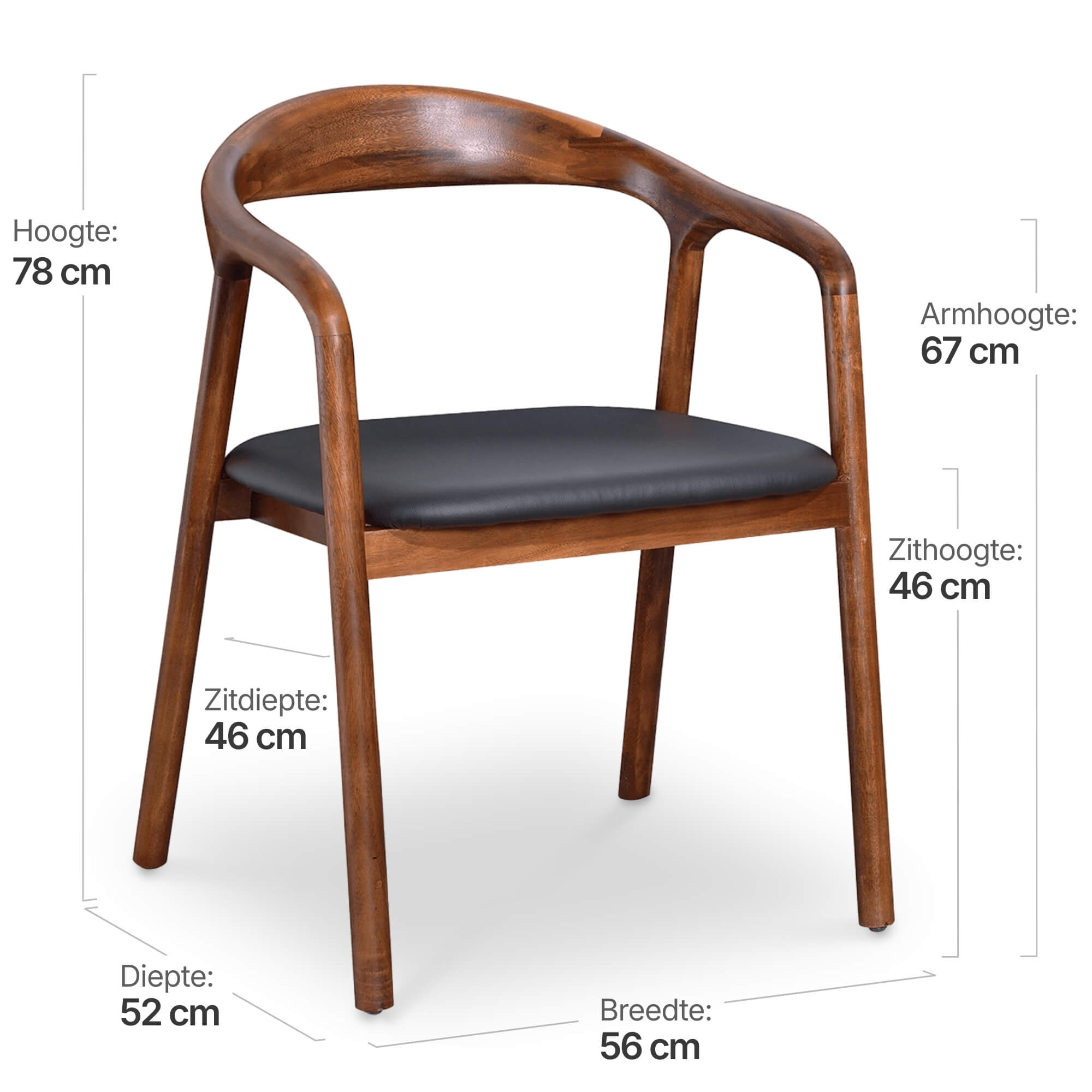 Artson Eetkamerstoel | Notenhout | Zwart PU Leer