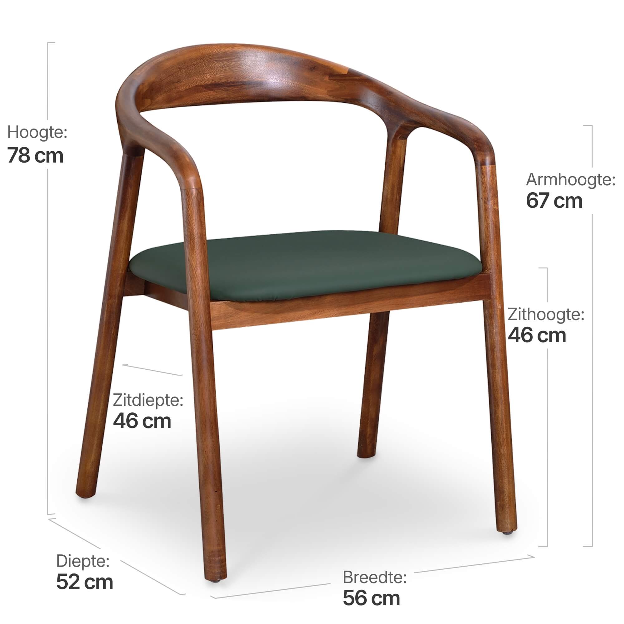 Artson Eetkamerstoel | Notenhout | Groen PU Leer