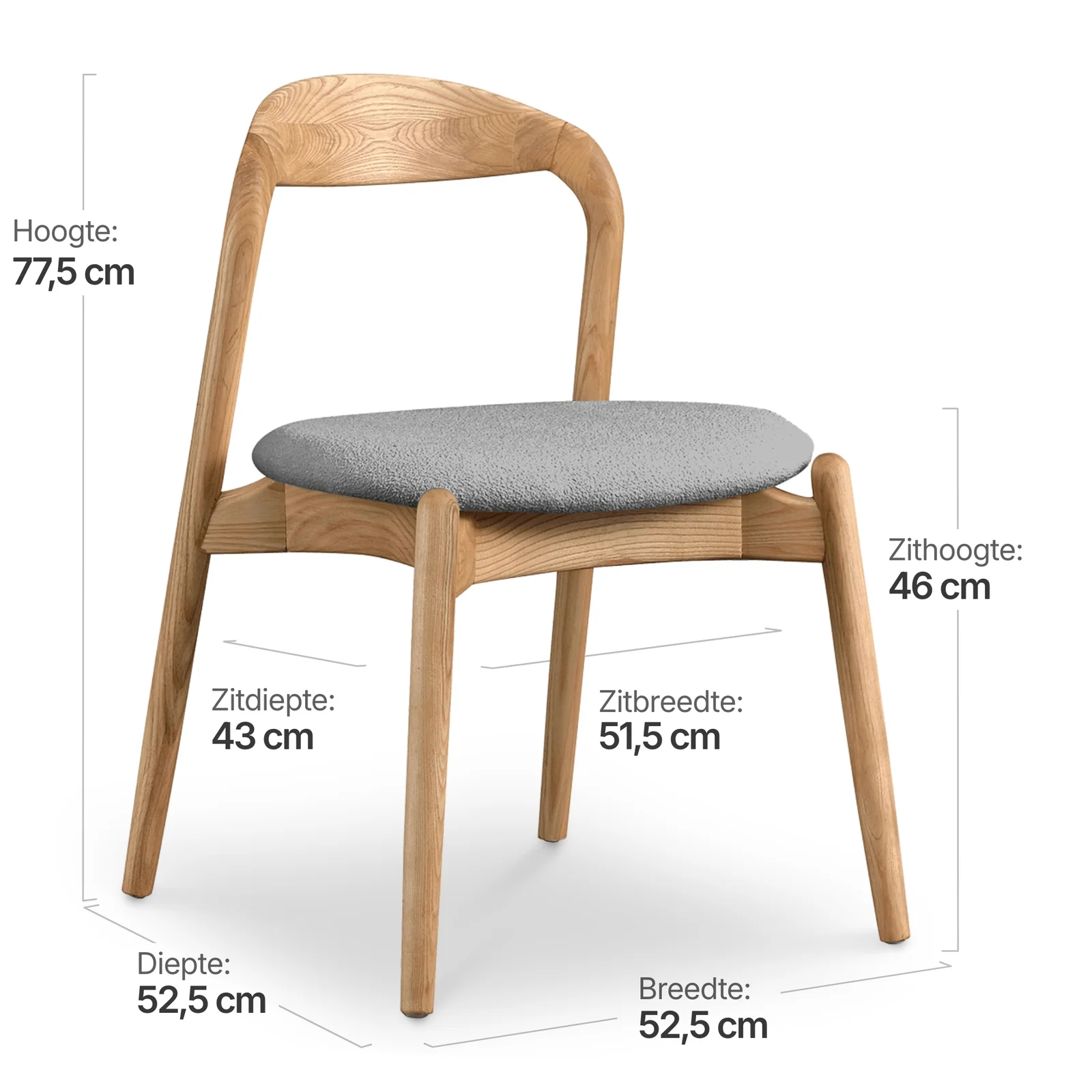 Bow Stoel Essen Hout | Grijs Boucle