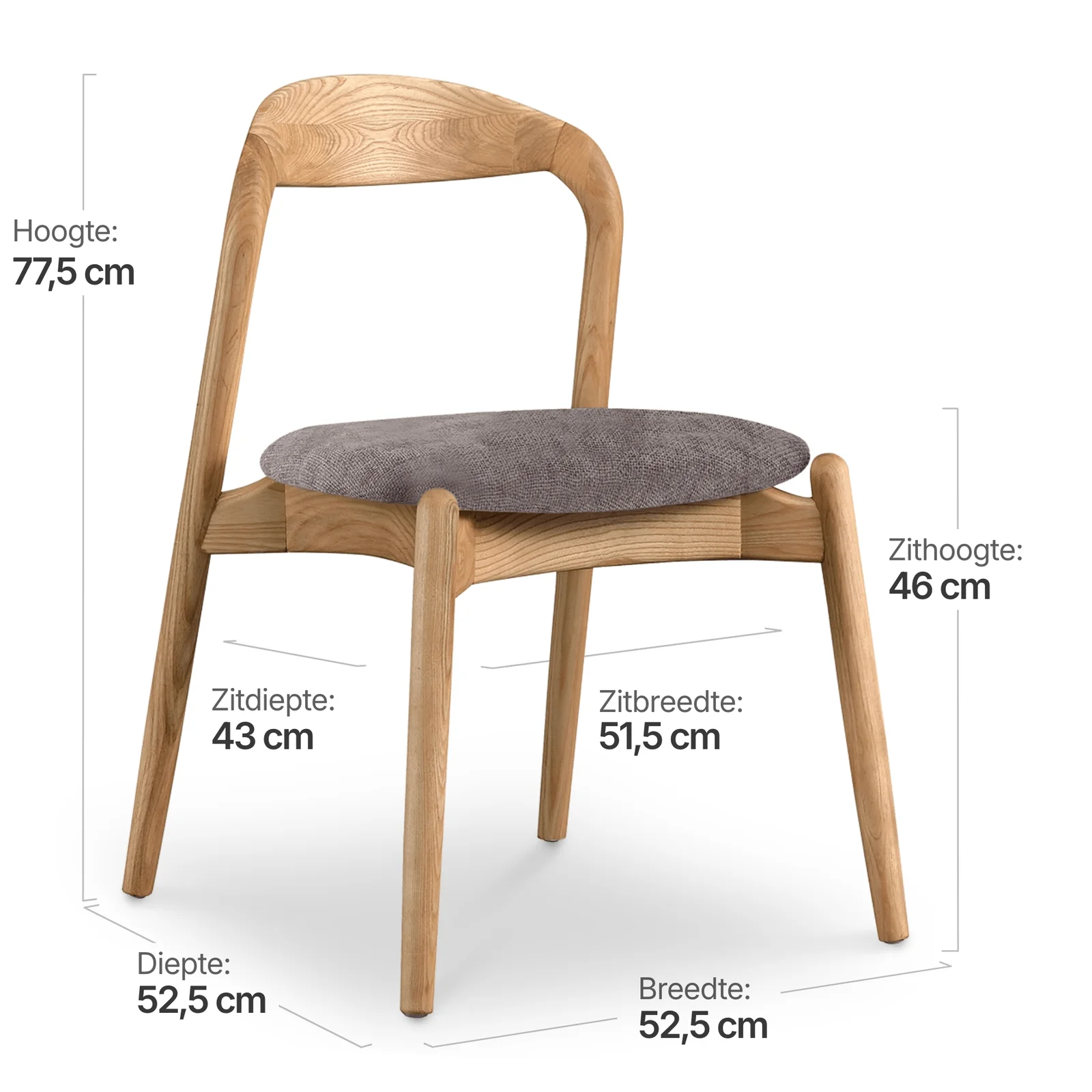 Bow Stoel Essen Hout | Grijs Bruin Chenille