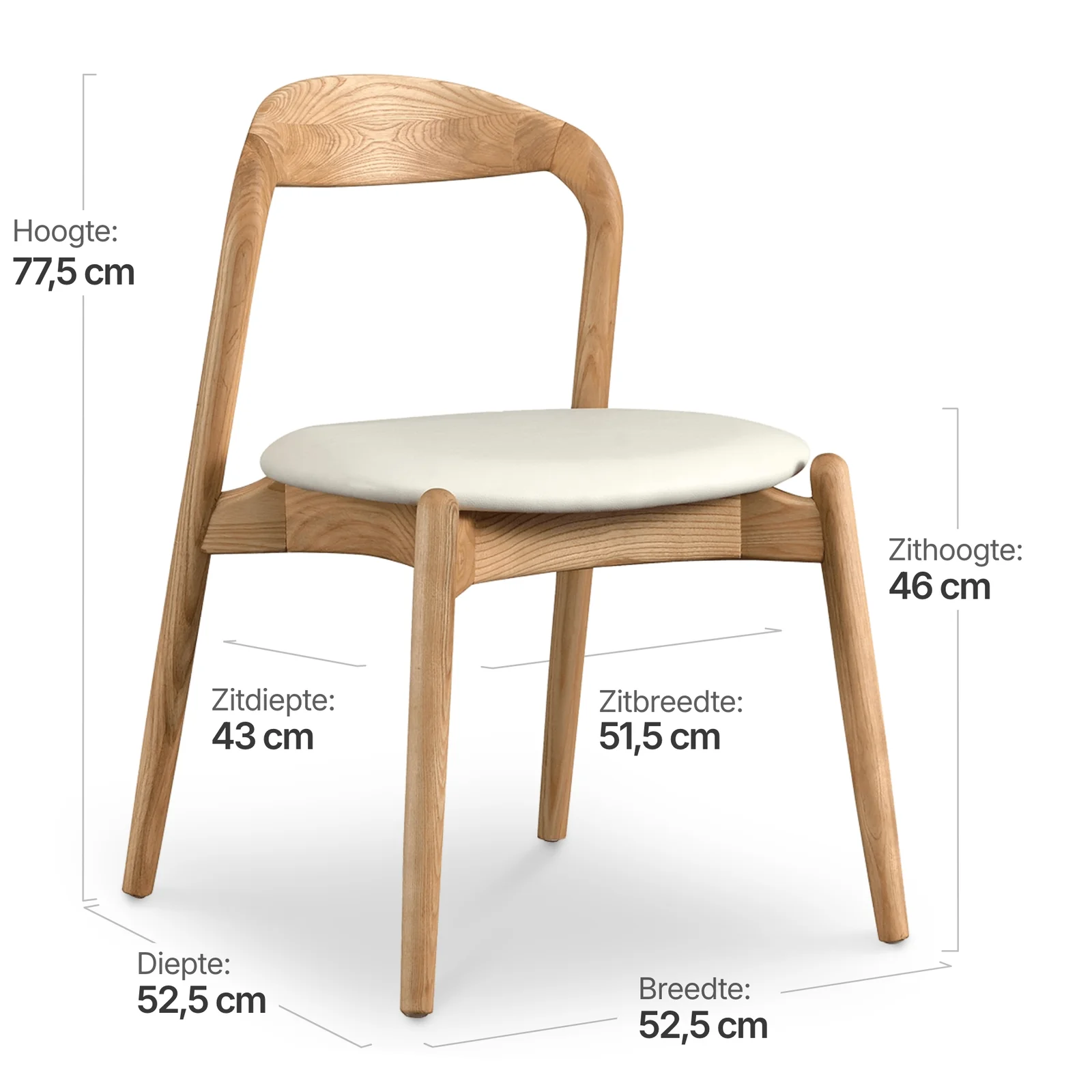 Bow Stoel Essen Hout | Offwhite PU Leer