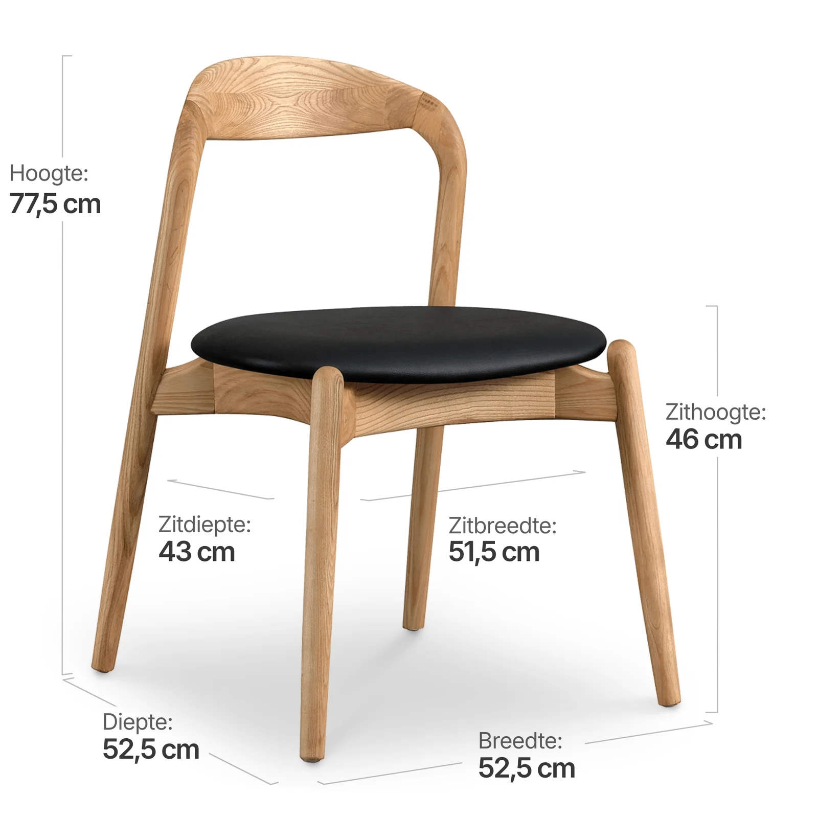 Bow Stoel Essen Hout | Zwart PU Leer