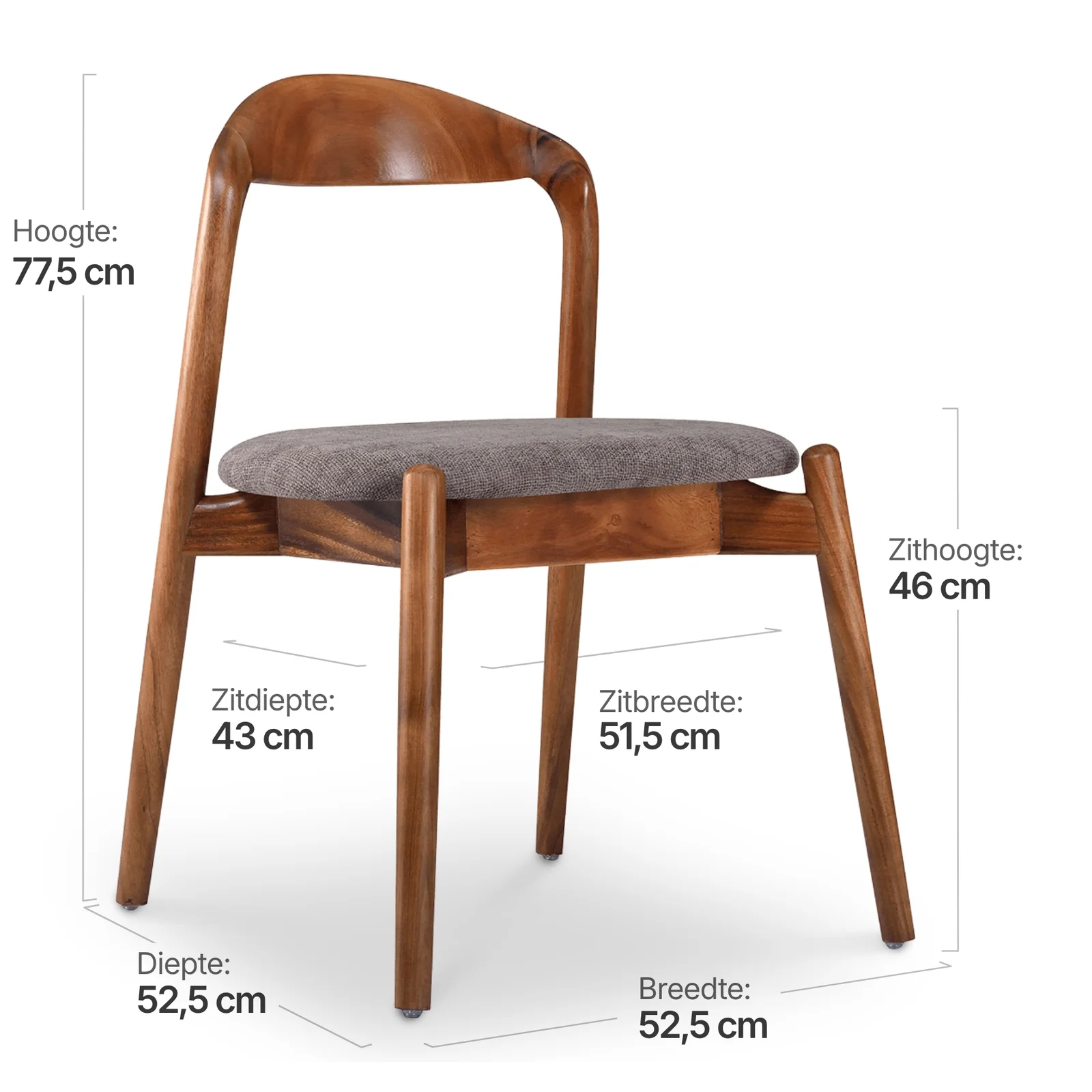 Bow Stoel Walnoot Hout | Grijs Bruin Chenille