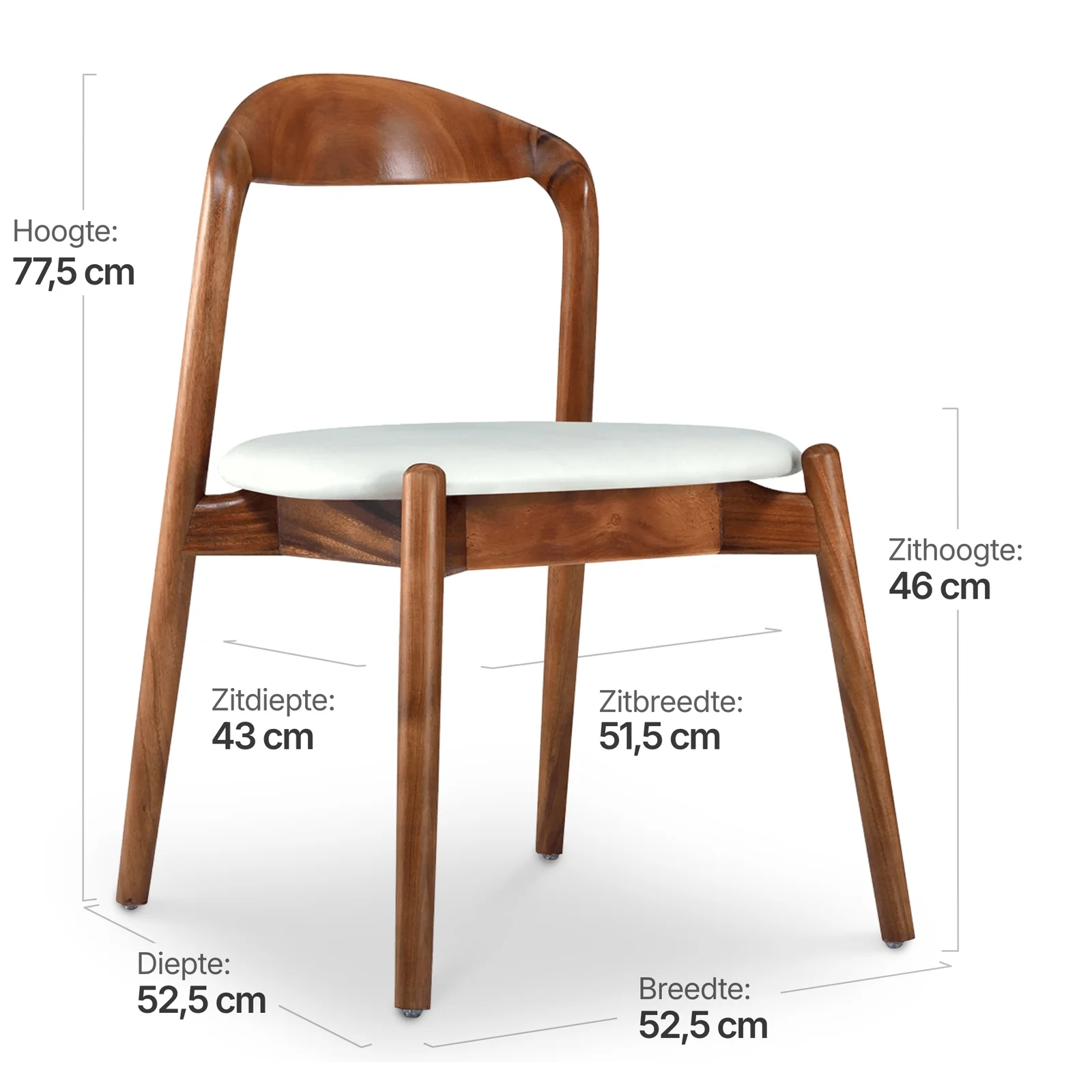 Bow Stoel Walnoot Hout | Offwhite PU Leer