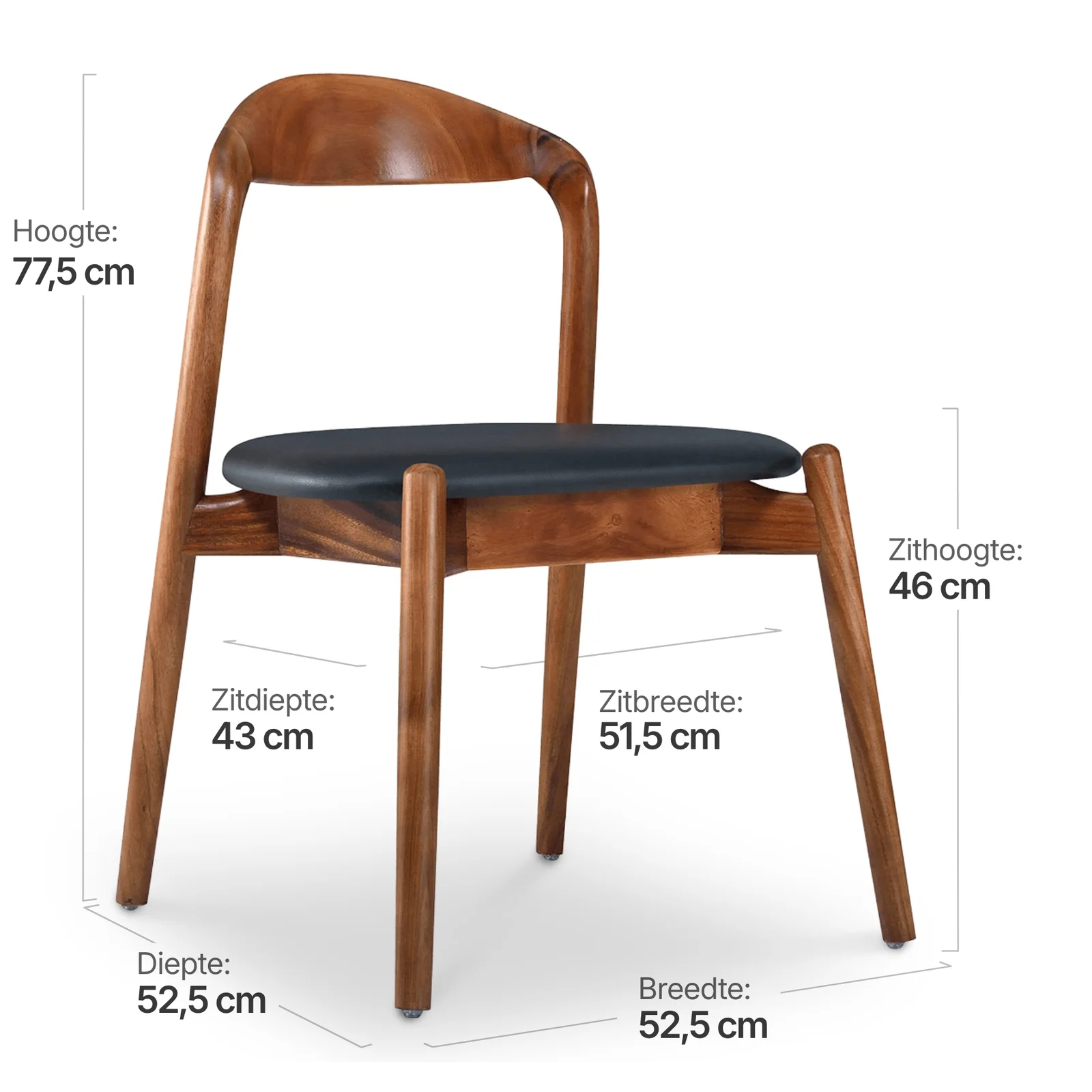 Bow Stoel Walnoot Hout | Zwart PU Leer