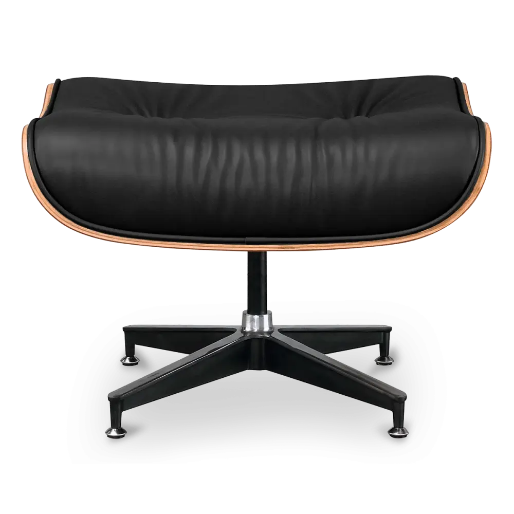 Cavel Lounge Chair Ottoman / Hocker Zwart Leer | Walnoot Schaal