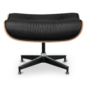 Cavel Lounge Chair Ottoman / Hocker Zwart Leer | Walnoot Schaal
