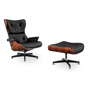 Cavel Lounge Chair Zwart Leer | Palissander Schalen