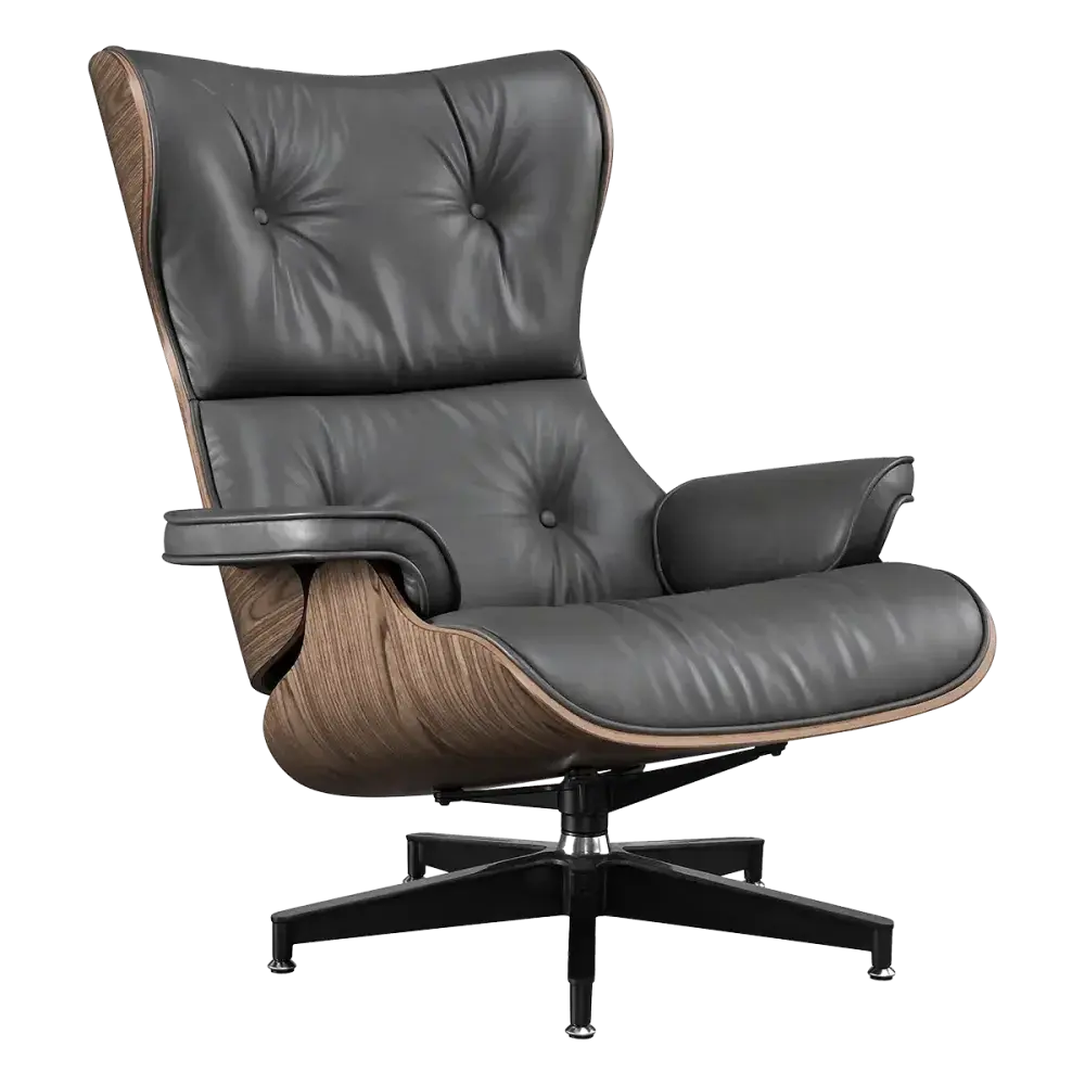 Cavel Lounge Chair Grijs Leer | Walnoot Schalen Cavel Lounge Chair Grijs Leer | Walnoot Schalen