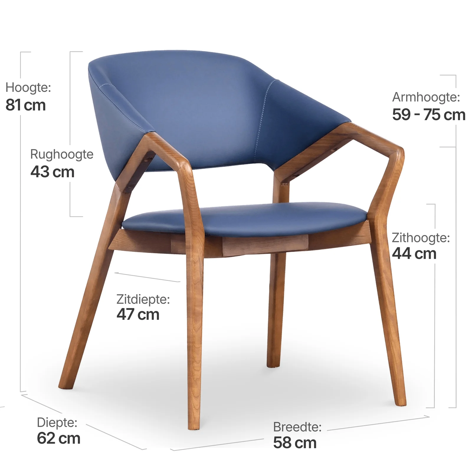 Japandi Eetkamerstoel Candorra | Blauw | Walnoot