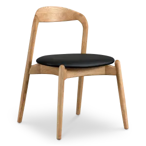 Bow Stoel Essen Hout | Zwart PU Leer