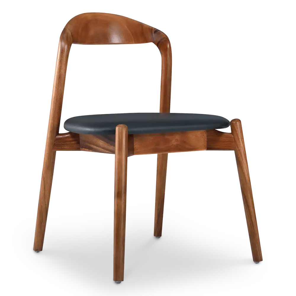 Bow Stoel Walnoot Hout | Zwart PU Leer
