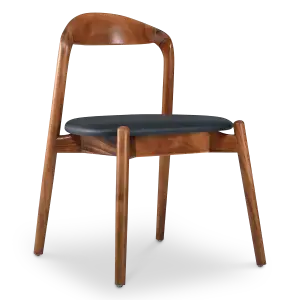 Bow Stoel Walnoot Hout | Zwart PU Leer