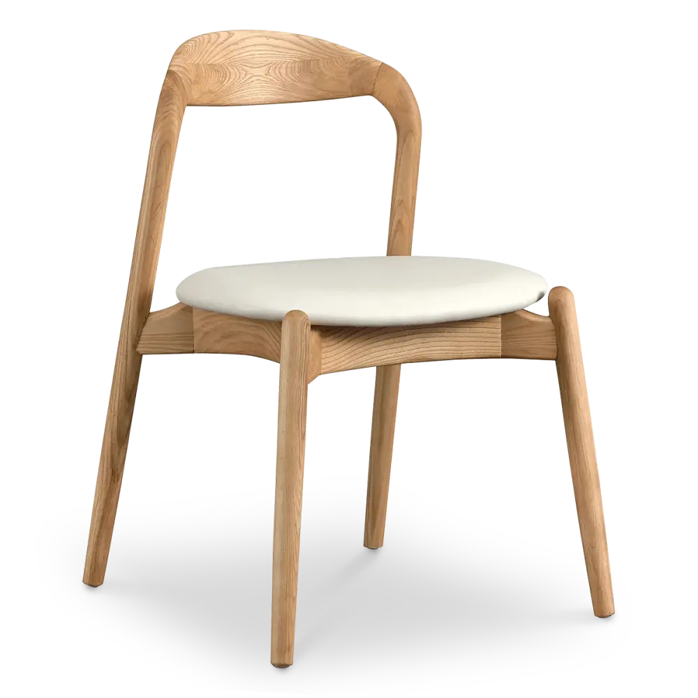 Bow Stoel Essen Hout | Offwhite PU Leer