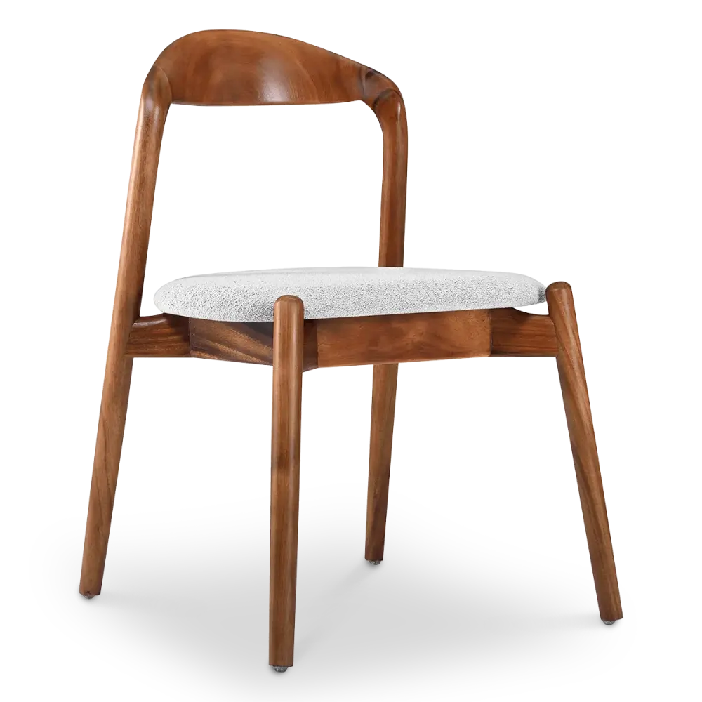 Bow Stoel Walnoot Hout | Wit Boucle