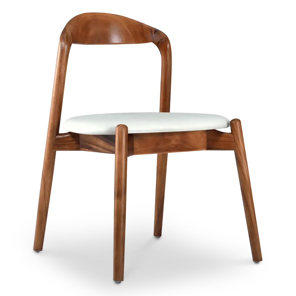 Bow Stoel Walnoot Hout | Offwhite PU Leer