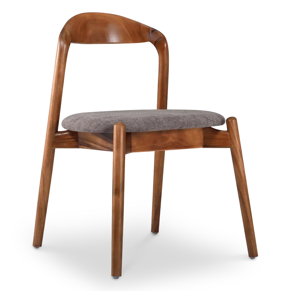 Bow Stoel Walnoot Hout | Grijs Bruin Chenille