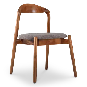 Bow Stoel Walnoot Hout | Grijs Bruin Chenille