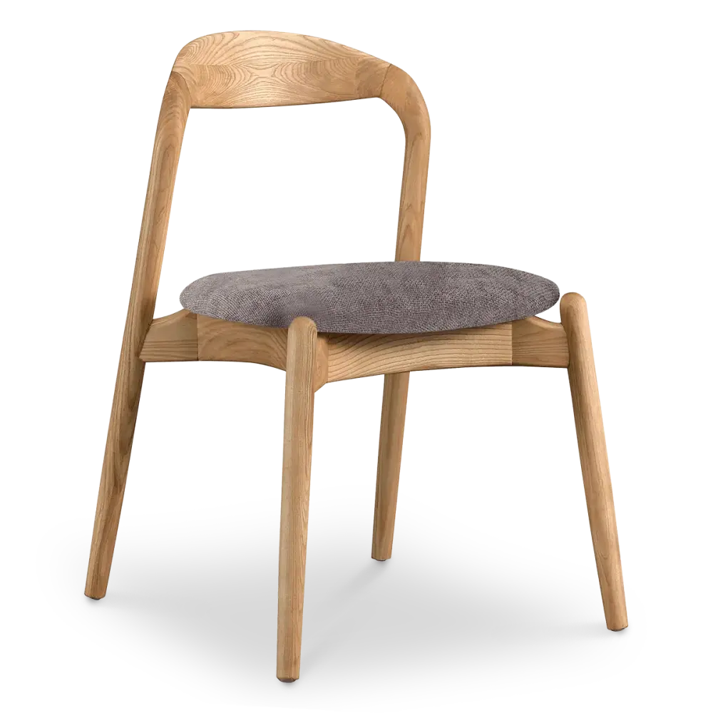 Bow Stoel Essen Hout | Grijs Bruin Chenille