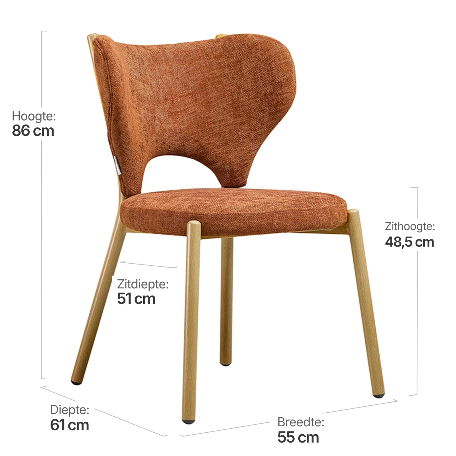 Japandi Eetkamerstoel Cho | Terracotta Chenille | Eiken