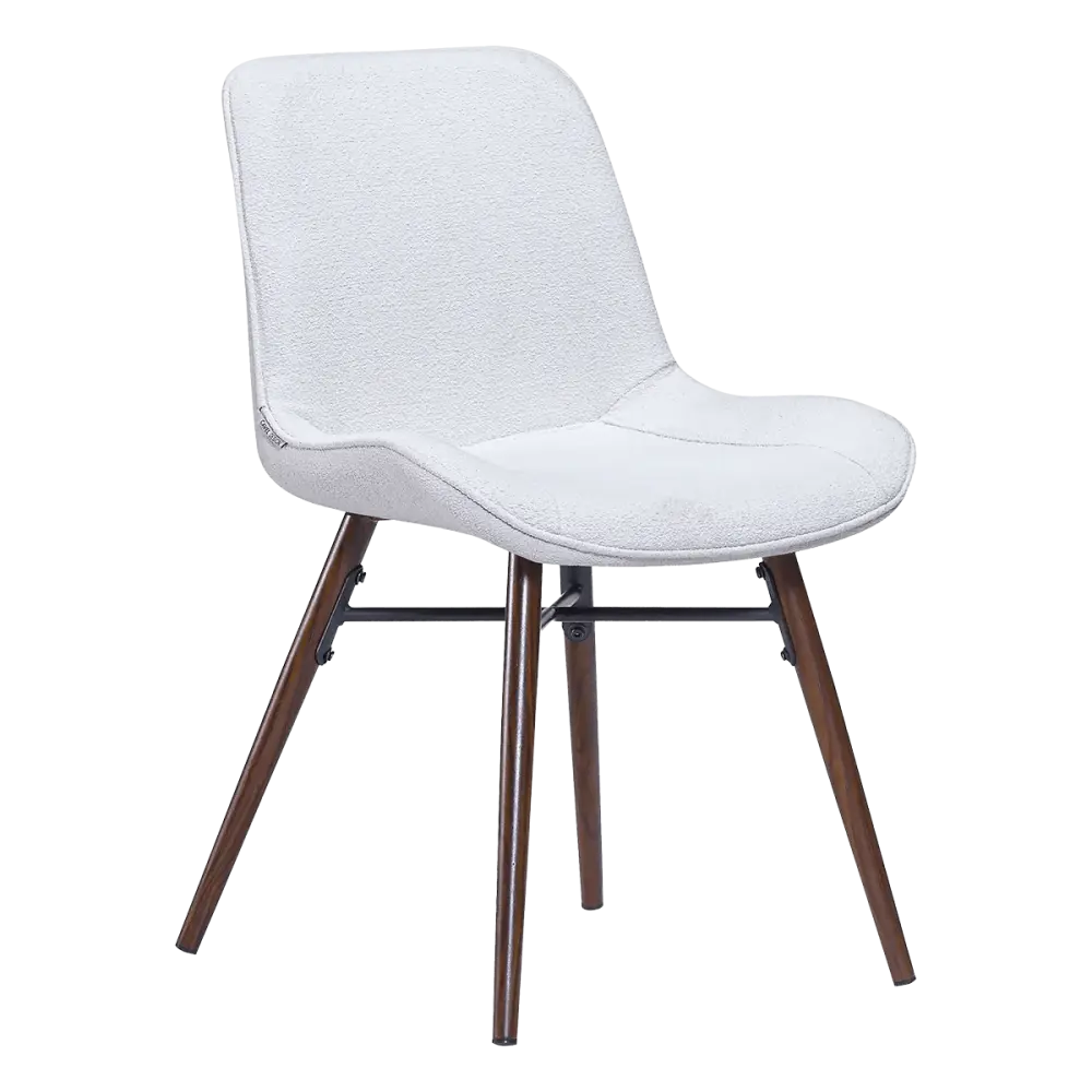 Eetkamerstoel Ferd | Wit Boucle | Walnoot Onderstel