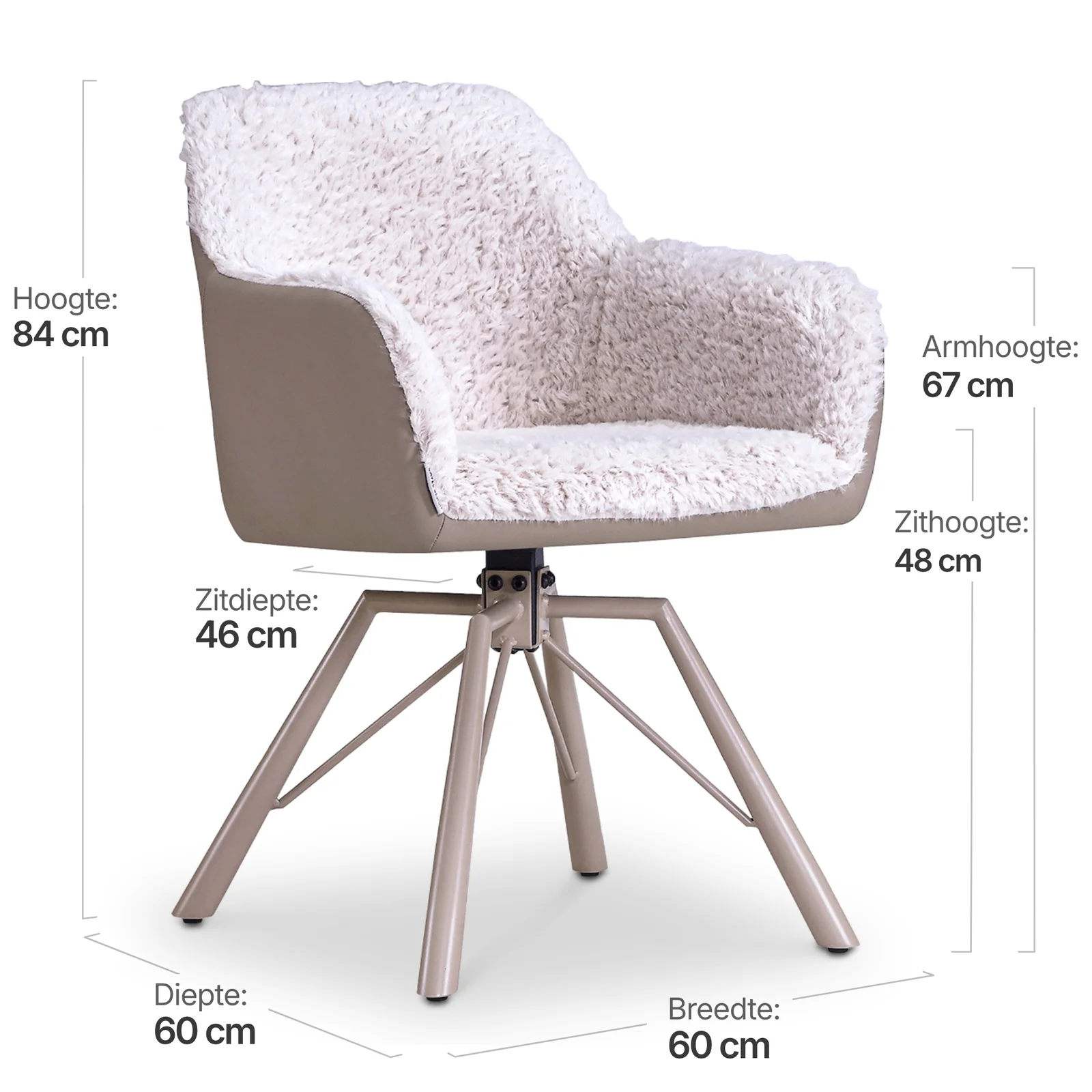 Draaibare Eetkamerstoel Nord | Taupe Sheepskin Taupe Leer  | Taupe Onderstel