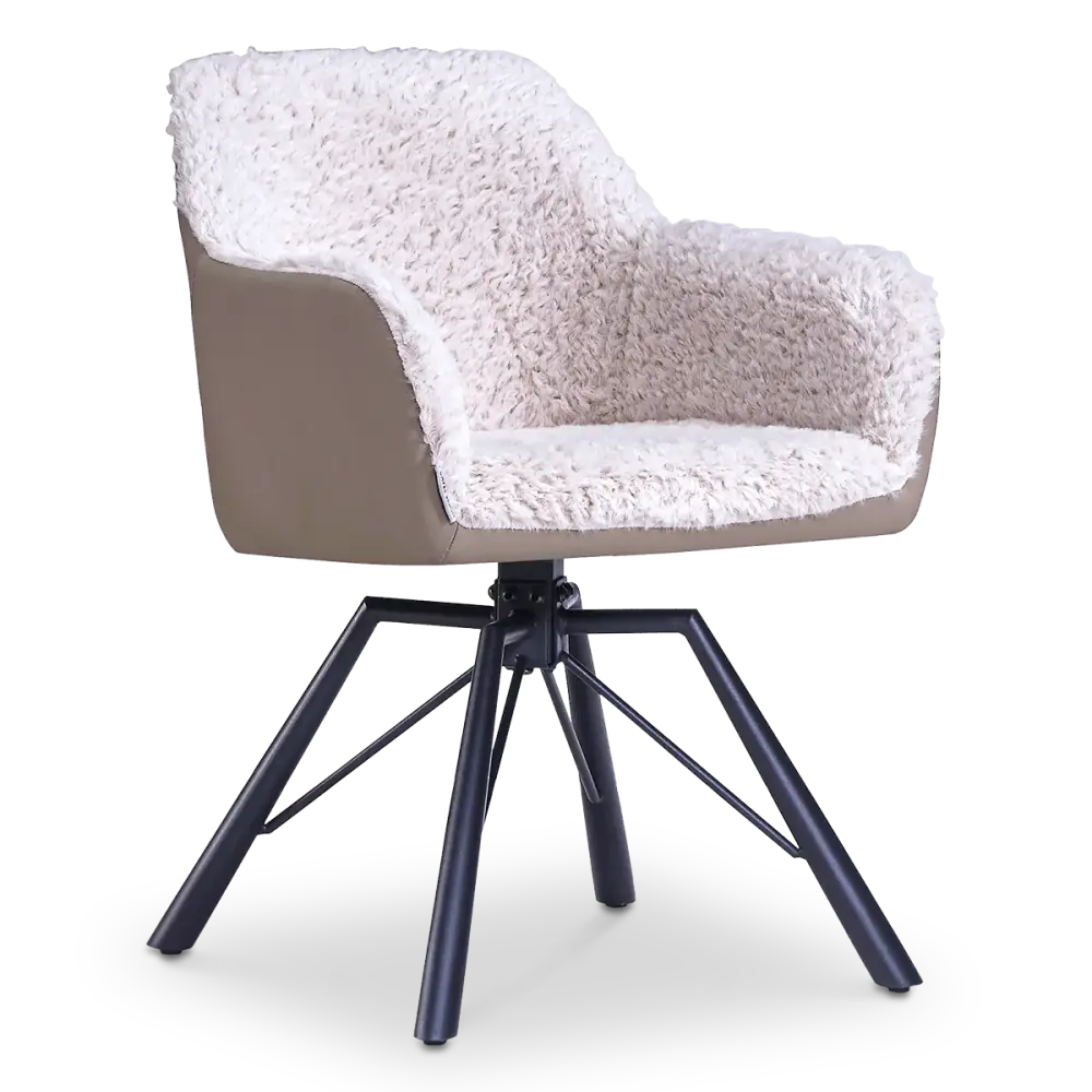 Draaibare Eetkamerstoel Nord | Taupe Sheepskin Taupe Leer | Zwart Onderstel Draaibare Eetkamerstoel Nord | Taupe Sheepskin Taupe Leer | Zwart Onderstel