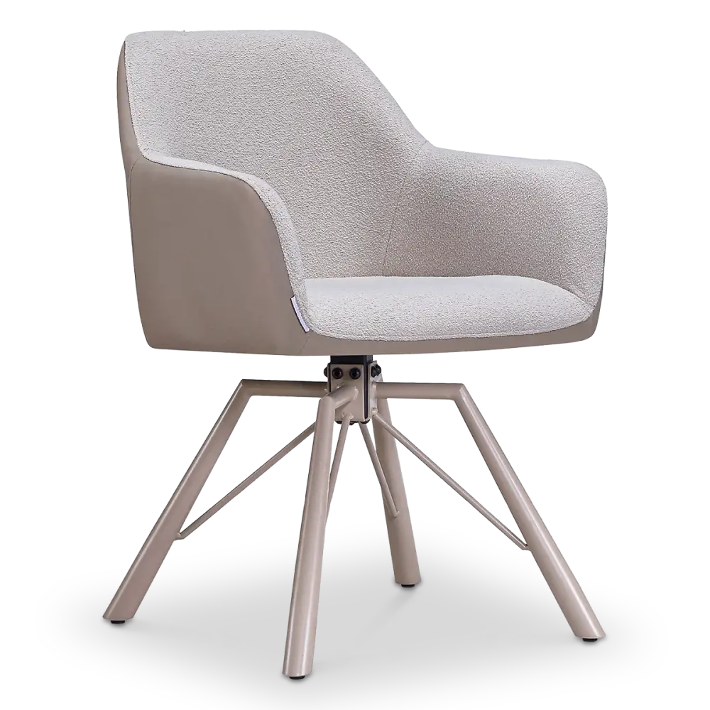 Draaibare Eetkamerstoel Nord | Taupe Boucle Taupe Leer  | Taupe Onderstel
