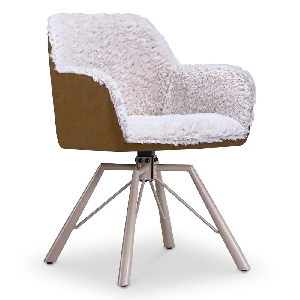 Draaibare Eetkamerstoel Nord | Taupe Sheepskin Cognac Leer  | Taupe Onderstel