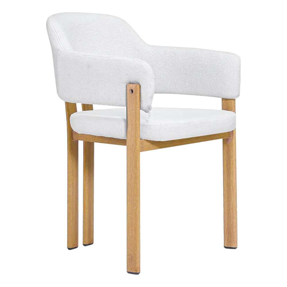 Japandi Eetkamerstoel Isamu | Wit Boucle | Eiken Onderstel