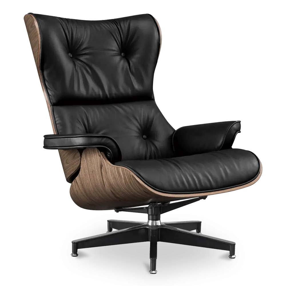 Cavel Lounge Chair Zwart Leer | Walnoot Schalen