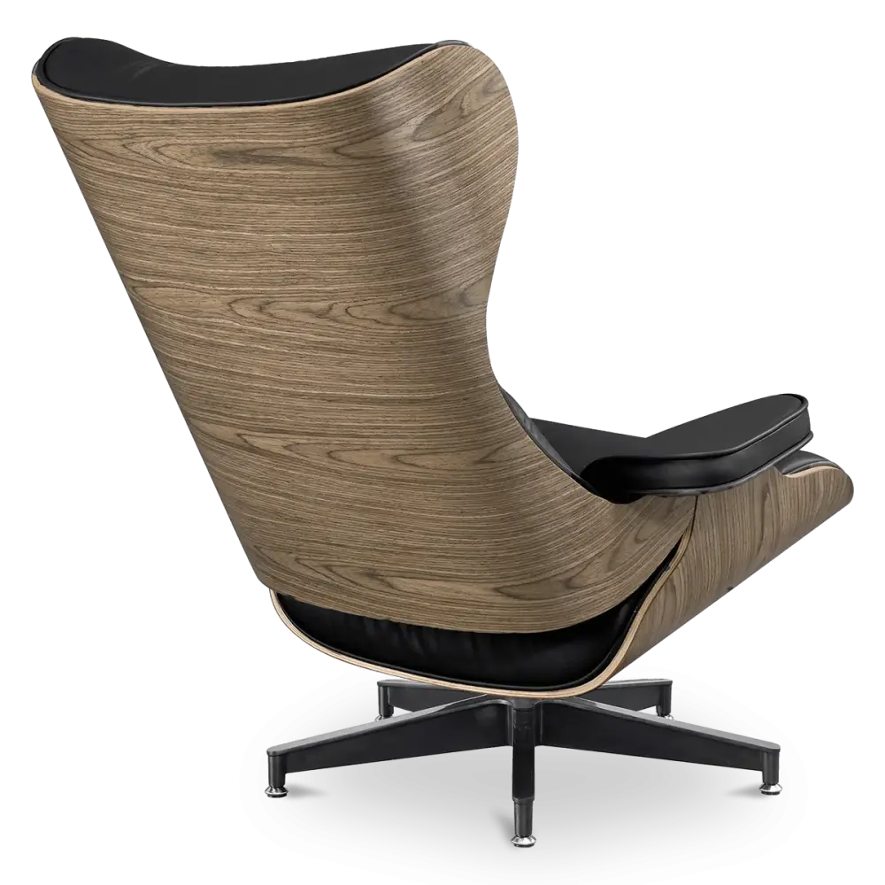 Cavel Lounge Chair Zwart Leer | Walnoot Schalen