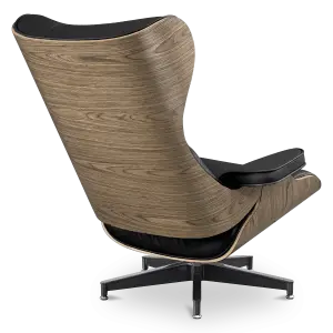 Cavel Lounge Chair Zwart Leer | Walnoot Schalen